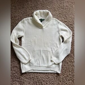 Ralph Lauren WhiteKnit Sweater Size Medium Front Pocket
